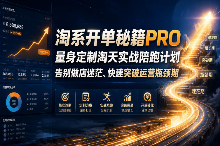淘系开单秘籍PRO，量身定制淘天实战陪跑计划，告别做店迷茫、快速突破运营瓶颈期（2026年6月22日）